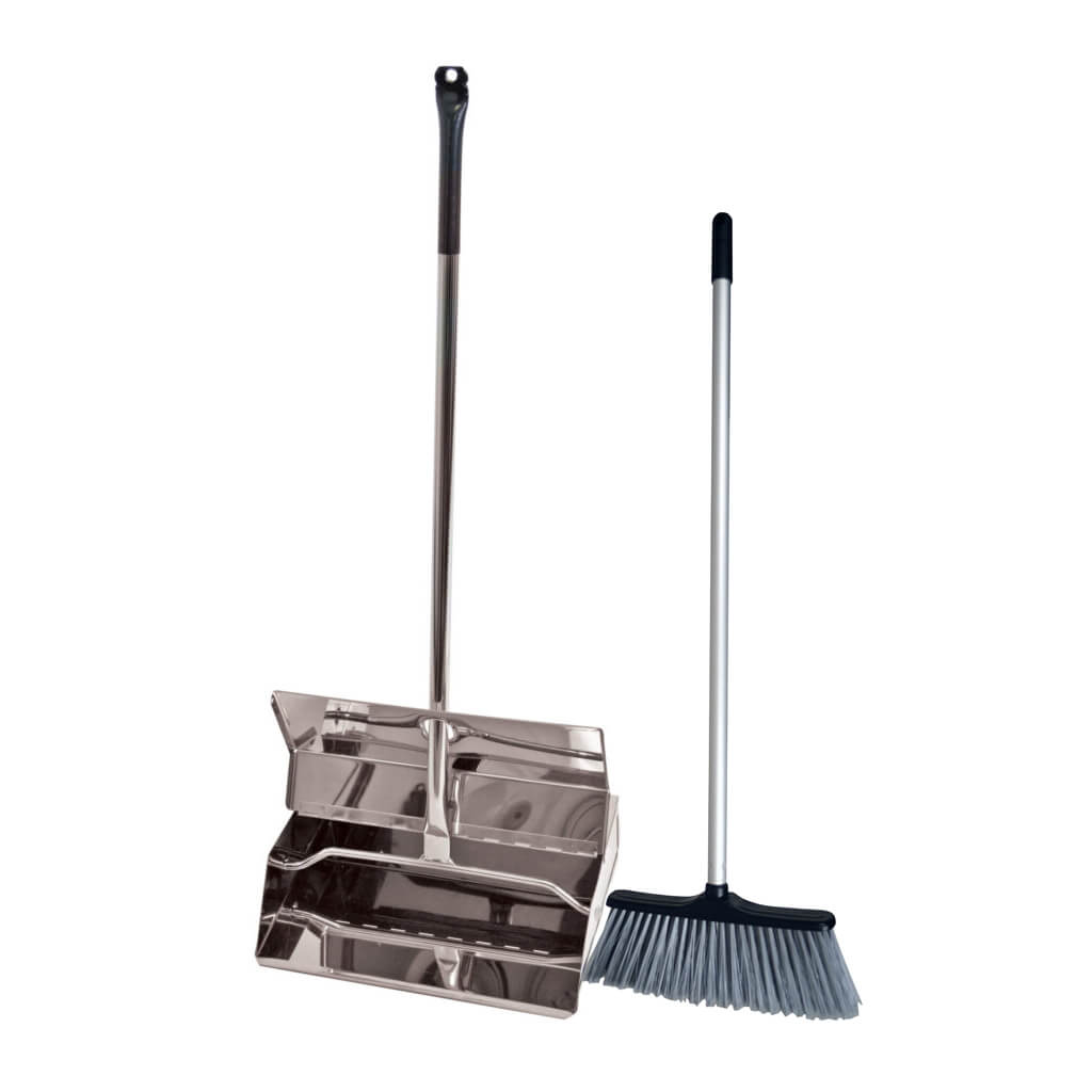 Stainless Steel Lobby Dustpan w/ Handle and New Lobby Brush Complete SYR